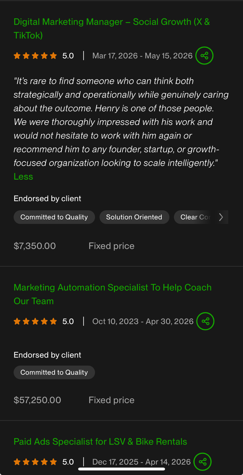 $7,350 · Social Growth · 5.0 stars