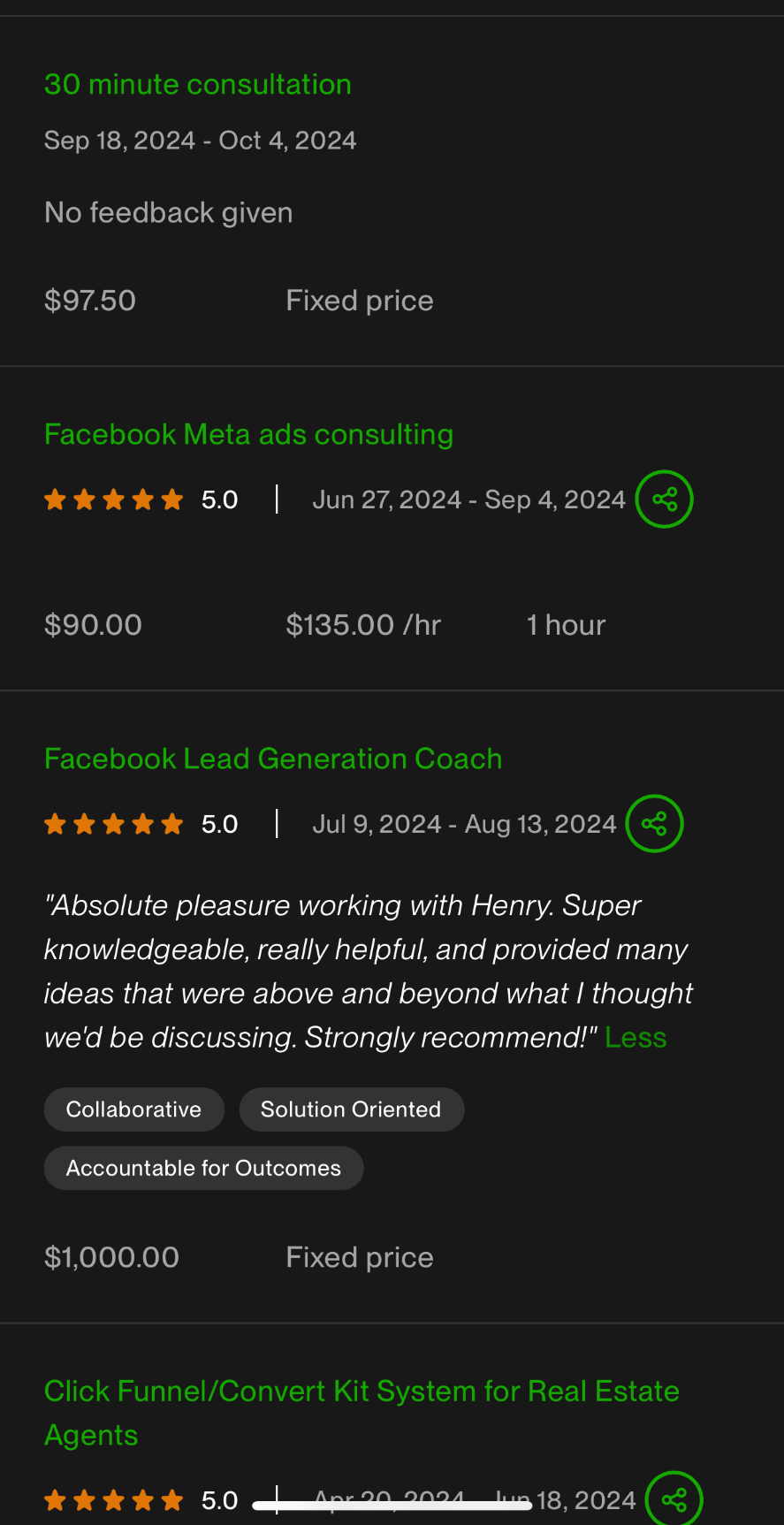 Facebook Lead Gen Coach · $1,000 · 5.0
